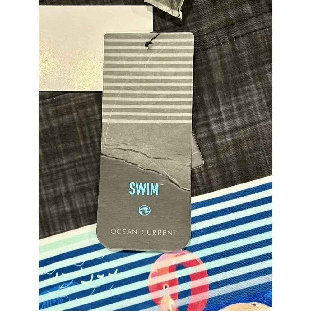 OCEAN CURRENT Stripe Flamingo Swim Board Shorts - Sz 36 Waist - Ret $40 - NWT